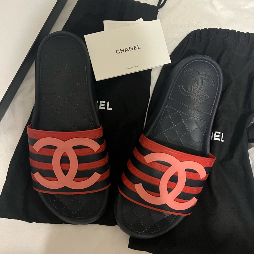 Chanel eva mule rubber slides red/blue/pink 40